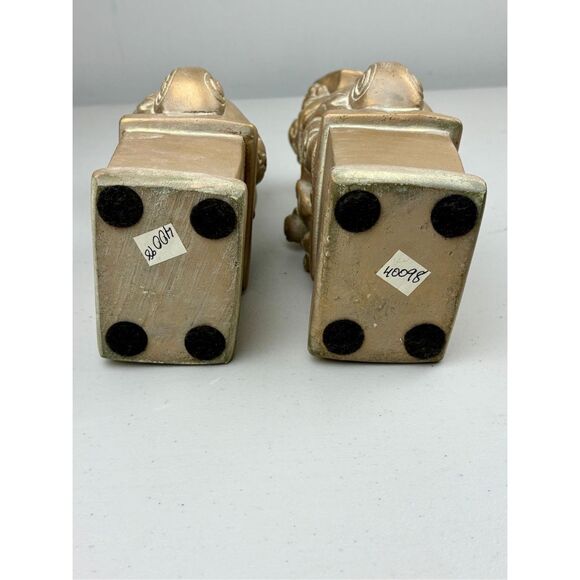 Pair of Chinese Foo Dog with Puppy 11in Gold Chalkware Figurines Statues - Picture 6 of 6